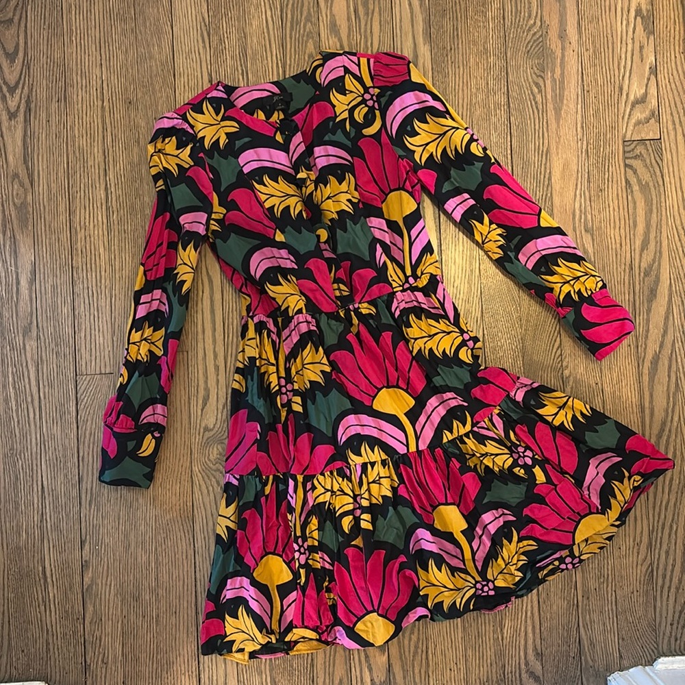 J. Crew Floral Long Sleeve Dress Buttons Lined Size Small